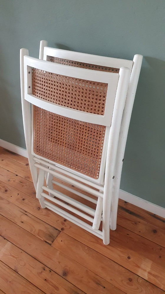 Image 1 of Set of 2 White Design folding chairs with cane / webbing upholstery