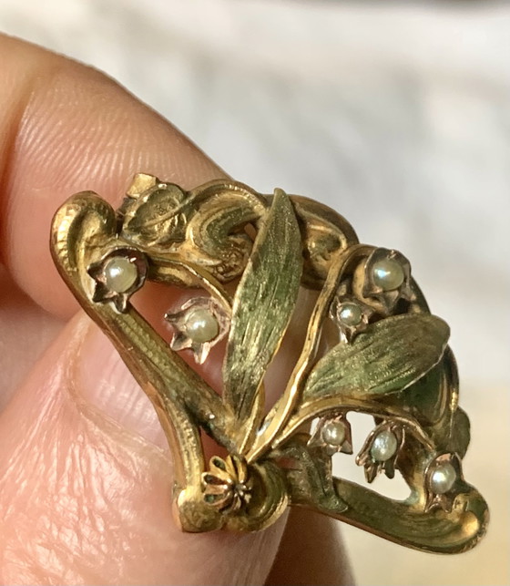 Broche Art Nouveau vers 1900 – Or « Titre Unique » – décor végétal aux perles fines – AF, Cadeaux, Metal (photo 10 of 14)
