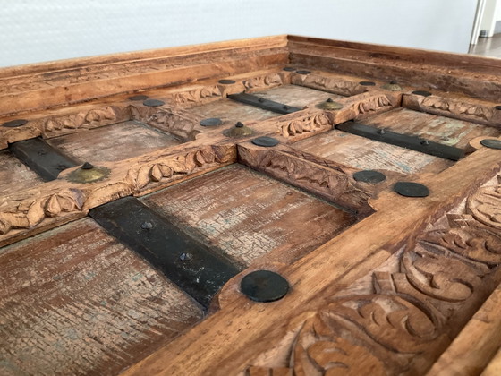 Beautiful Authentic Indian Coffee Table/Gate Table, Boho & Ibiza Style, Wood, Brass, Brown (photo 8 of 13)