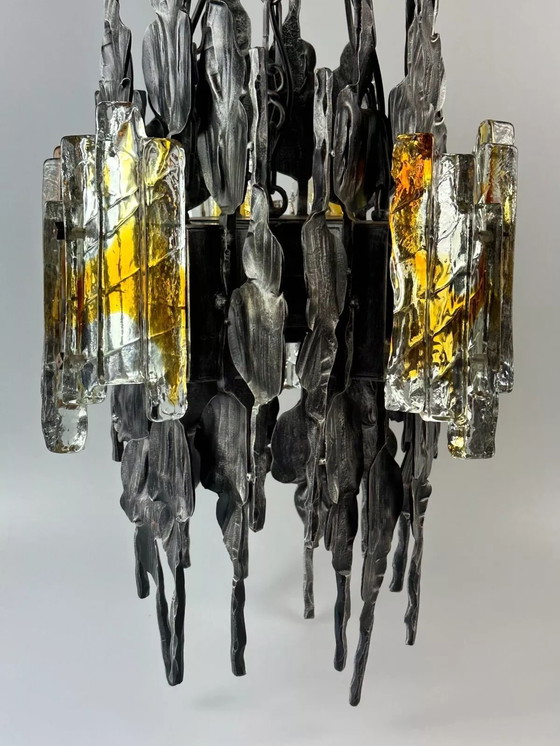 Image 1 of 60s 70s Brutalistische kroonluchter plafondlamp Tom Ahlström & Hans Ehrlich