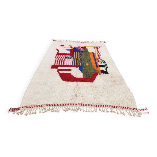 Artistic Berber rug 243x156 cm – Ecru wool & colourful abstract patterns