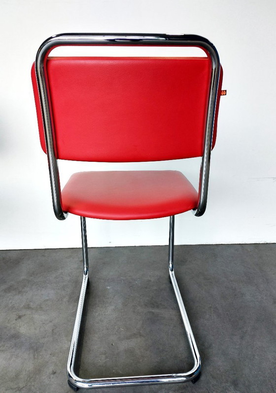 Image 1 of 4 sillas Gispen 101 | cromo pulido | cuero rojo | como nuevas