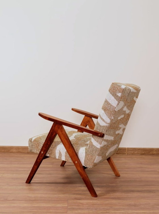 Image 1 of Modern armchair safari beige brown jacquard zig zag 