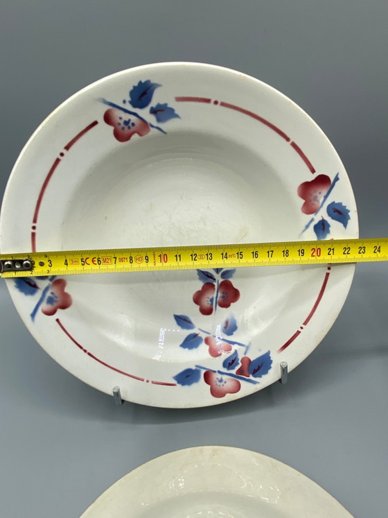 2 assiettes creuses, modèle Céranord Niger – Décor floral bleu et bordeaux – Art déco, vers 1930 – Vaisselle (photo 3 of 3)