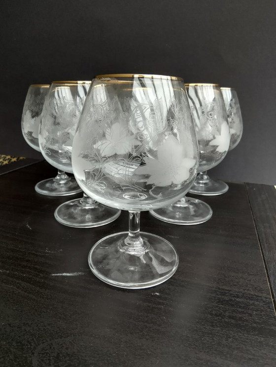 Image 1 of Bicchieri da cognac vintage - foglie e viti, set da 6