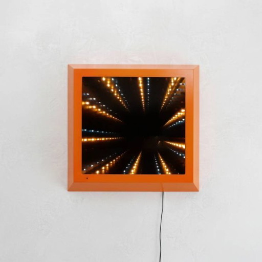 Specchio da parete Infinity Tunnel in plastica arancione, anni '90
