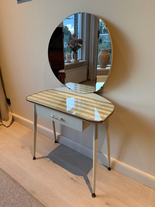 Coiffeuse Vintage / Table de Maquillage avec Miroir Triptyque Rond