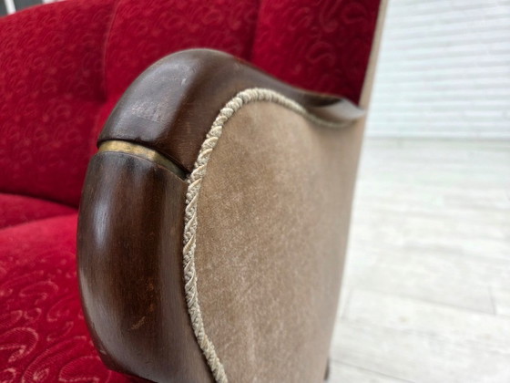 Image 1 of Divano danese a 3 posti degli anni '50, rivestimento originale in lana per mobili rosso/beige.