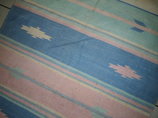 Vintage Indian Dhurri Kilim 4'x6' - 1960s Pastel Stripes (1C70)