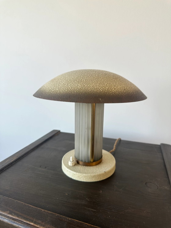 Art Deco Brass & Glass table lamp. France c.1920-30 (photo 4 of 13)