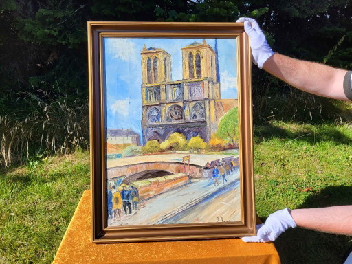 Original Pariser Straßenszene Kunst – Notre Dame Kathedrale & Seine