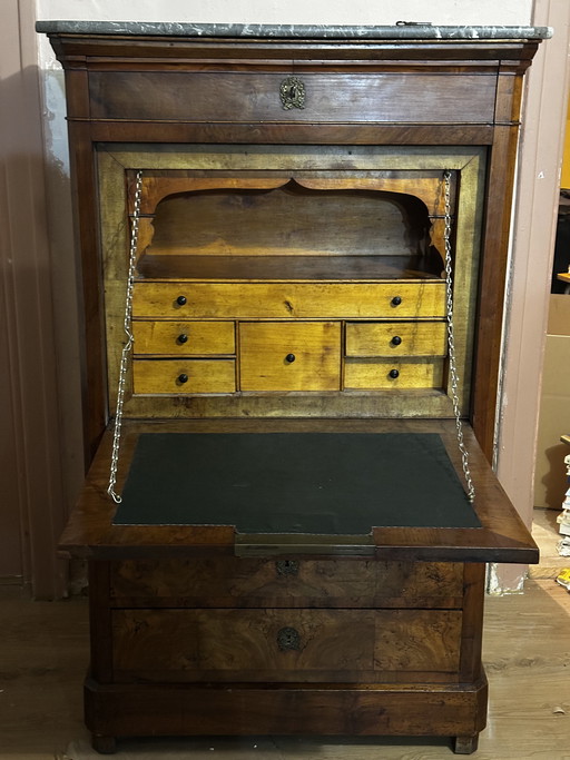 Scrivania Luigi Filippo in noce e radica di noce - XIX secolo