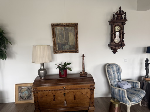 Antique oak blanket chest with secret drawers, 19th century