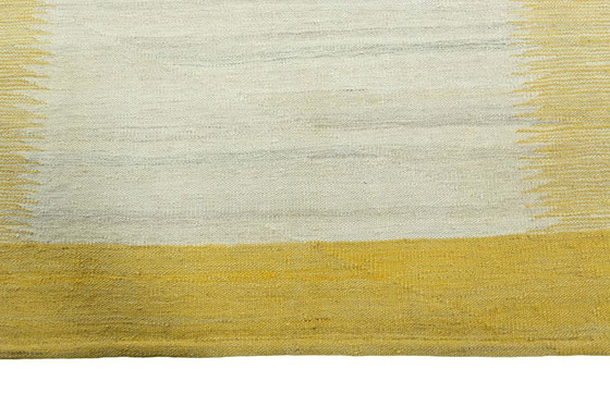 Image 1 of Moderne handgeweven design kelim - 200 x 155 cm - Wollen vloerkleed in geel & crème