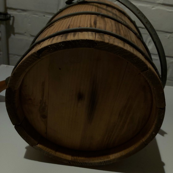 Image 1 of Antique Husqvarna butter barrel with cast iron mill