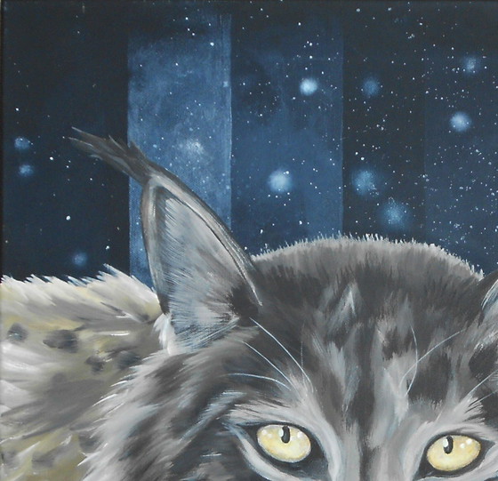 Image 1 of Peinture d'hiver d'un lynx (peinte à la main)