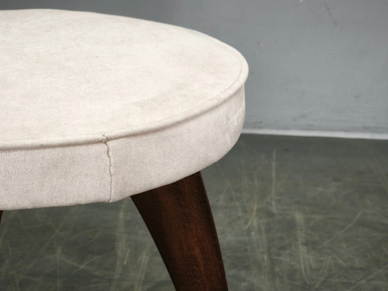 Image 1 of Pair of Art Deco Beech Wood Stools, 1940s, Newly Upholstered