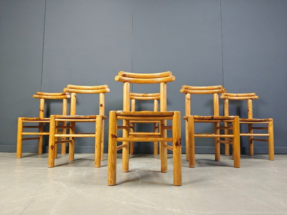 Image 1 of Sedie da pranzo vintage in legno di pino - anni '80 - Set di 6
