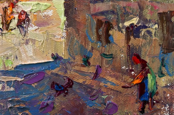 Image 1 of Original Oil Painting Autumn Street Landscape The city wakes up in the fresh air