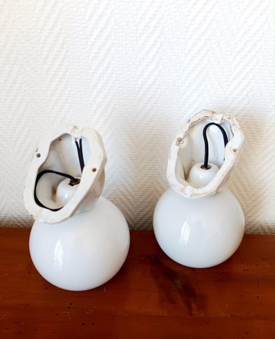 Image 1 of 2x Art Deco Porcelain and Opaline Wall Sconces