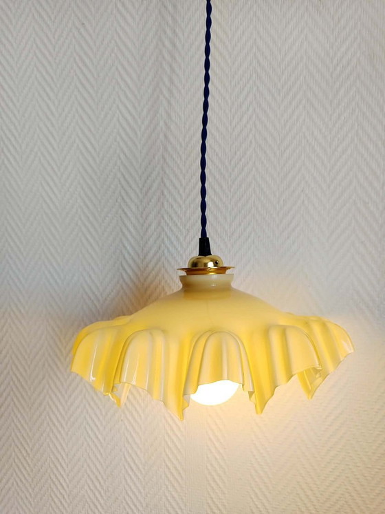 Image 1 of Art Deco draped yellow glass pendant light
