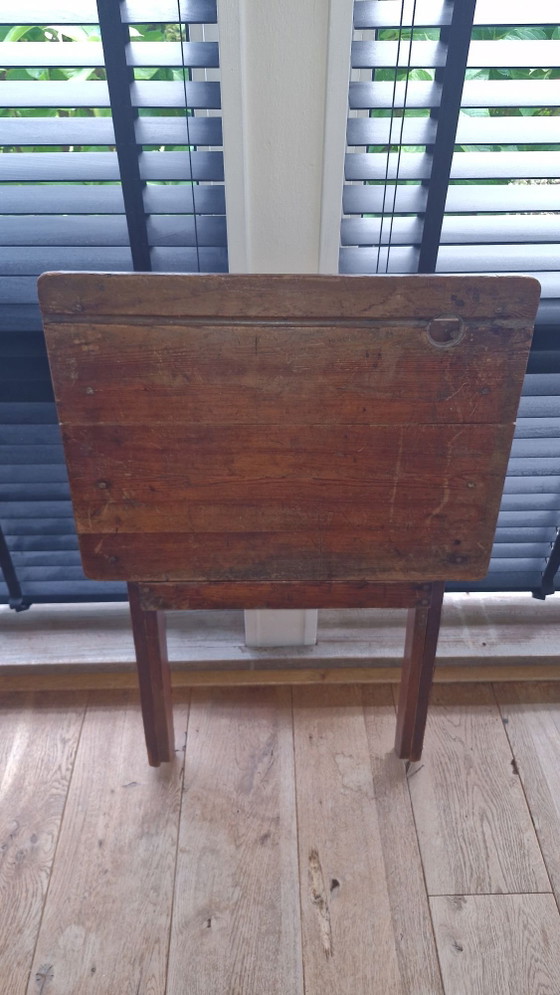 Antieke  school/veldtafel, Seiffert, Bureau, Porselein, Hout, Bruin (foto 8 van 9)