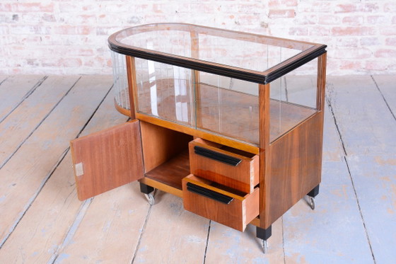 Restored Art Deco Serving Trolley, Walnut, Glass, Repolished, Czech, 1920s – Bar carts, Metal (photo 15 of 17)
