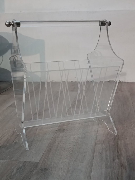 Vintage plexiglass magazine rack, France, 1980s