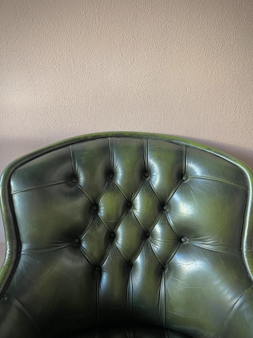 Poltrona Chesterfield club inglese in pelle verde lounge