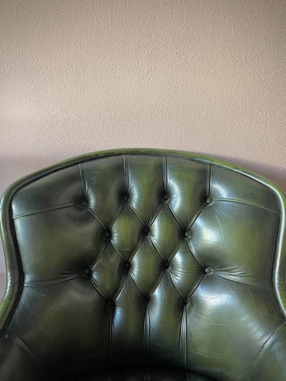 Image 1 of Poltrona Chesterfield club inglese in pelle verde lounge