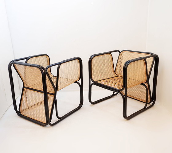 Image 1 of Design-Sesselpaar aus Bugholz und Korbgeflecht, Stil Jan Bocan