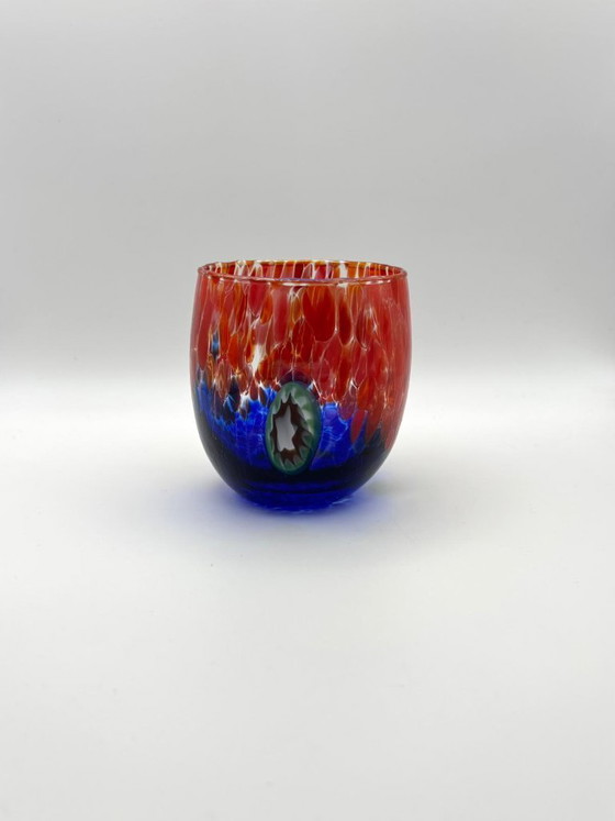 Image 1 of Set van 6 Venetiaanse glazen van geblazen glas met Murano-effect (murrine) in het glas verwerkt, handgemaakt in Italië.