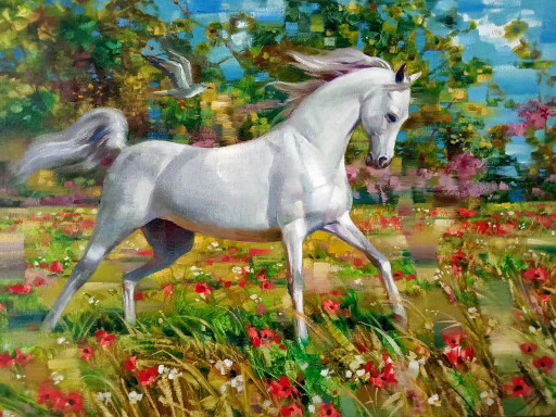 Original Ölgemälde Expressionismus Wiesenpferd Wind in der Mähne
