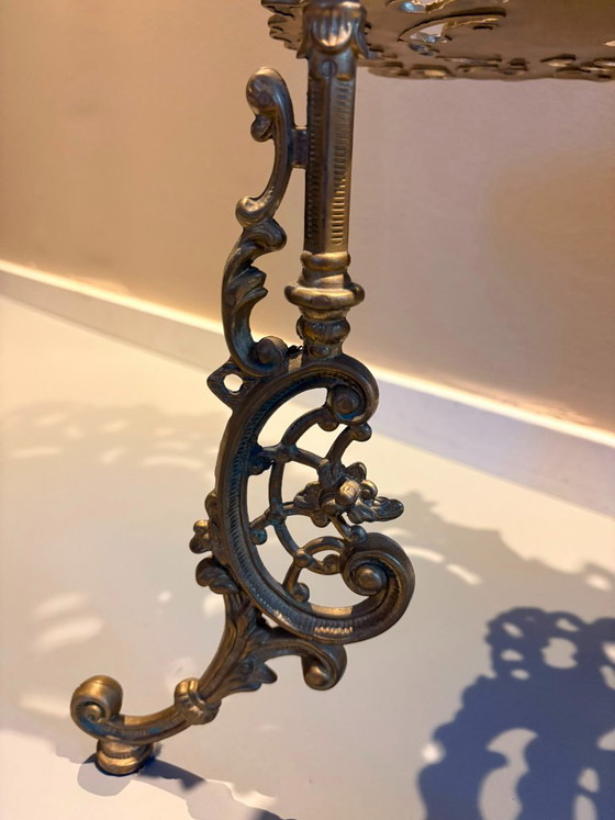 Vintage 1960s Ornate Brass 3-Tier Side Table Or Plant Pot Stand With Deer Motifs – Plant table (photo 8 of 8)