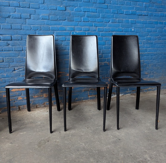 Image 1 of 6x vintage Italiaanse eetstoelen- zwart leer- Ciacci Kreaty 