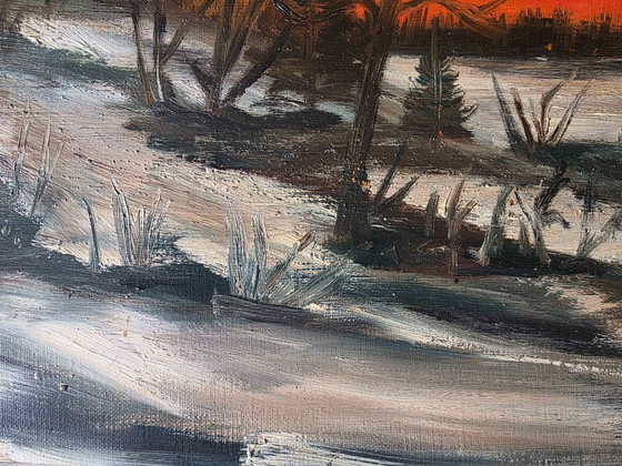 Dipinto a olio vintage Paesaggio invernale – Dipinti e disegni, Tela (photo 5 of 11)