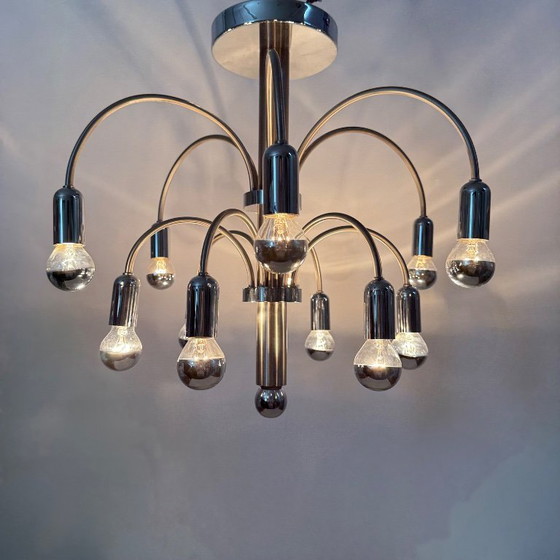Image 1 of Lampada da soffitto vintage in ottone cromato di Sciolari, anni '70