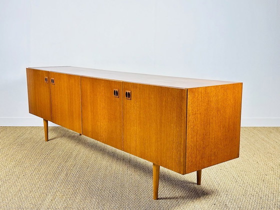 Image 1 of Scandinavian teak sideboard with 4 doors and tapered legs, 1960