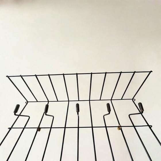 Image 1 of Karl Fichtel vintage black metal wall coat rack | minimalist coat rack with hooks, string coat rack ca.1950