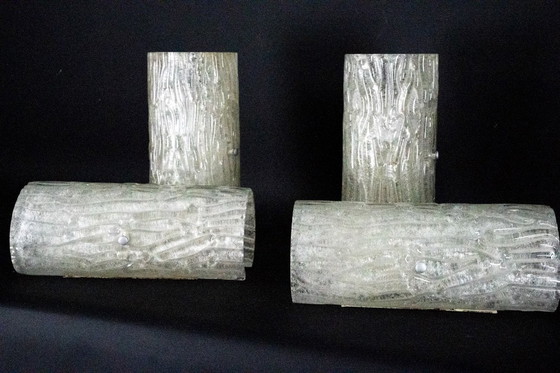 Image 1 of 60s Toni Zuccheri Venini Murano glazen wandlampen, horizontaal of verticaal. Set van 4