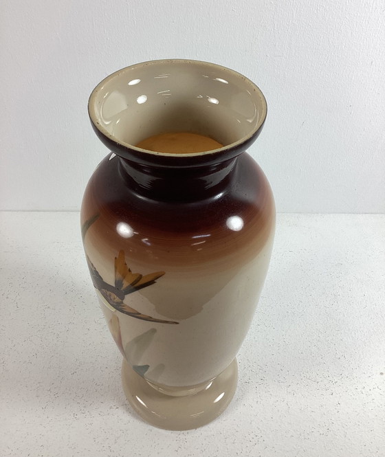 Image 1 of Art nouveau glaze opaline handbeschilderde vaas