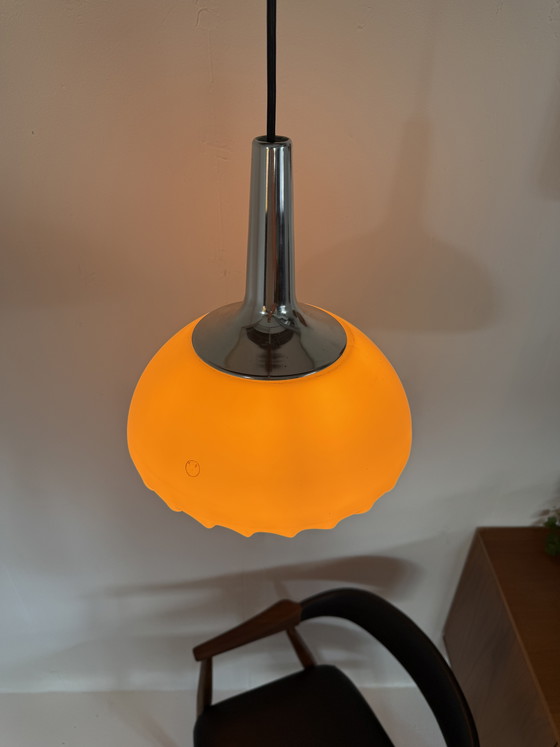 Image 1 of Vintage chrome & opal glass pendant lamp, Peill & Putzler ‘70