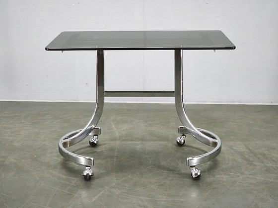 1970s Italian Space Age Chrome and Smoked Glass Rolling Side Table – Bar carts, Metal (photo 12 of 12)