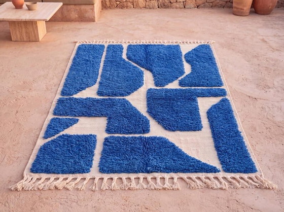 Alfombra bereber azul hecha a mano a medida con diseño especial, 2/3 m – Aime Té, Wool (photo 3 of 8)
