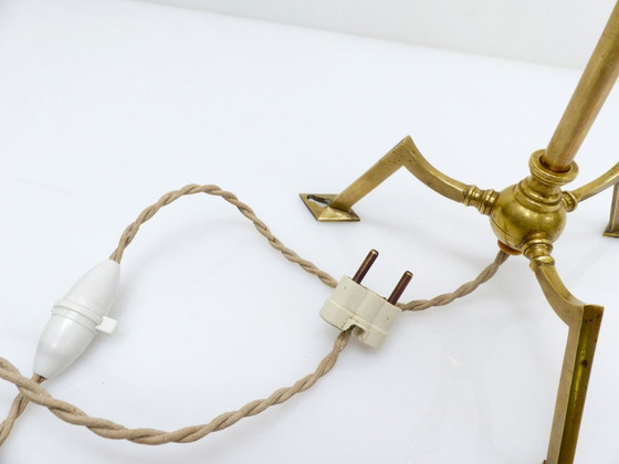 Image 1 of Articulated tripod lamp base in brass, Arts & Crafts style, in the style of W.A.S. Benson, circa 1900-1930