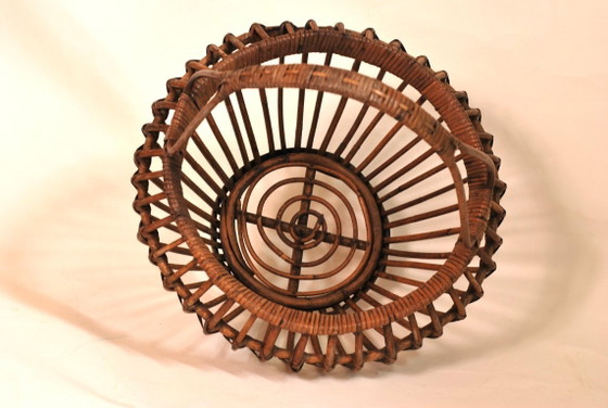 Image 1 of Vintage French mid-century sewing baskets - bamboo and wicker baskets - from the 1960s