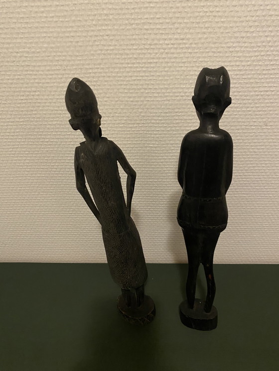 Image 1 of 2x Wooden African Figurines