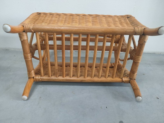 Image 1 of Portariviste vintage in rattan, cestino portariviste, portariviste, anni '70.