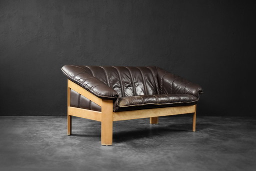 Vintage Mid-Century Danish Modern Brown Leather 2-Seater Sofa, 1970s