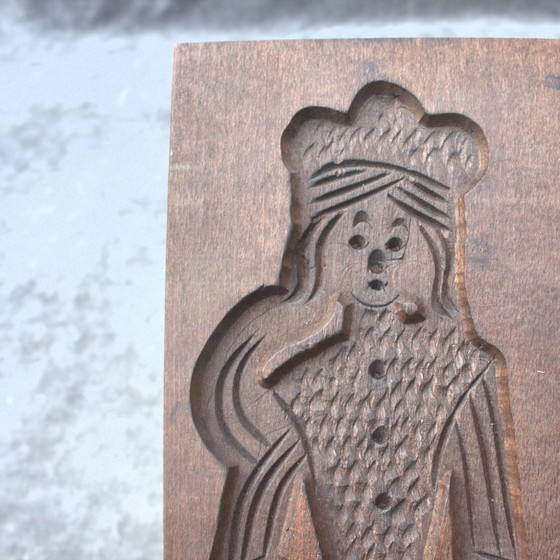 Image 1 of Antique Large french speculatus mould young lady in carved wood from Europe speculoos, biscoff, gift for her him country kitchen
